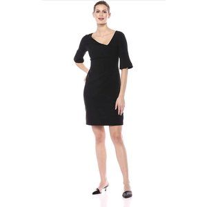 Lark & Ro Women's Black Half Sleeve Asymmetric V Neck Sheath Dress Size 16 NWT
